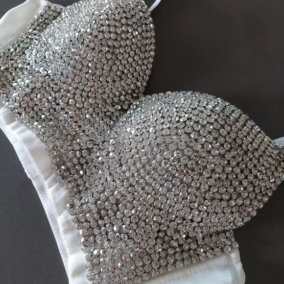 Rhinestone Embellished Bustier/Bra/Bralette/Corset - Picture 2 of 4